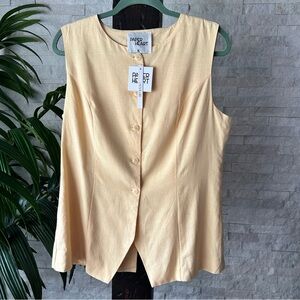 PAPER HEART Butter Yellow Linen Blend Cut Away Button Down Vest Size XL New Tags